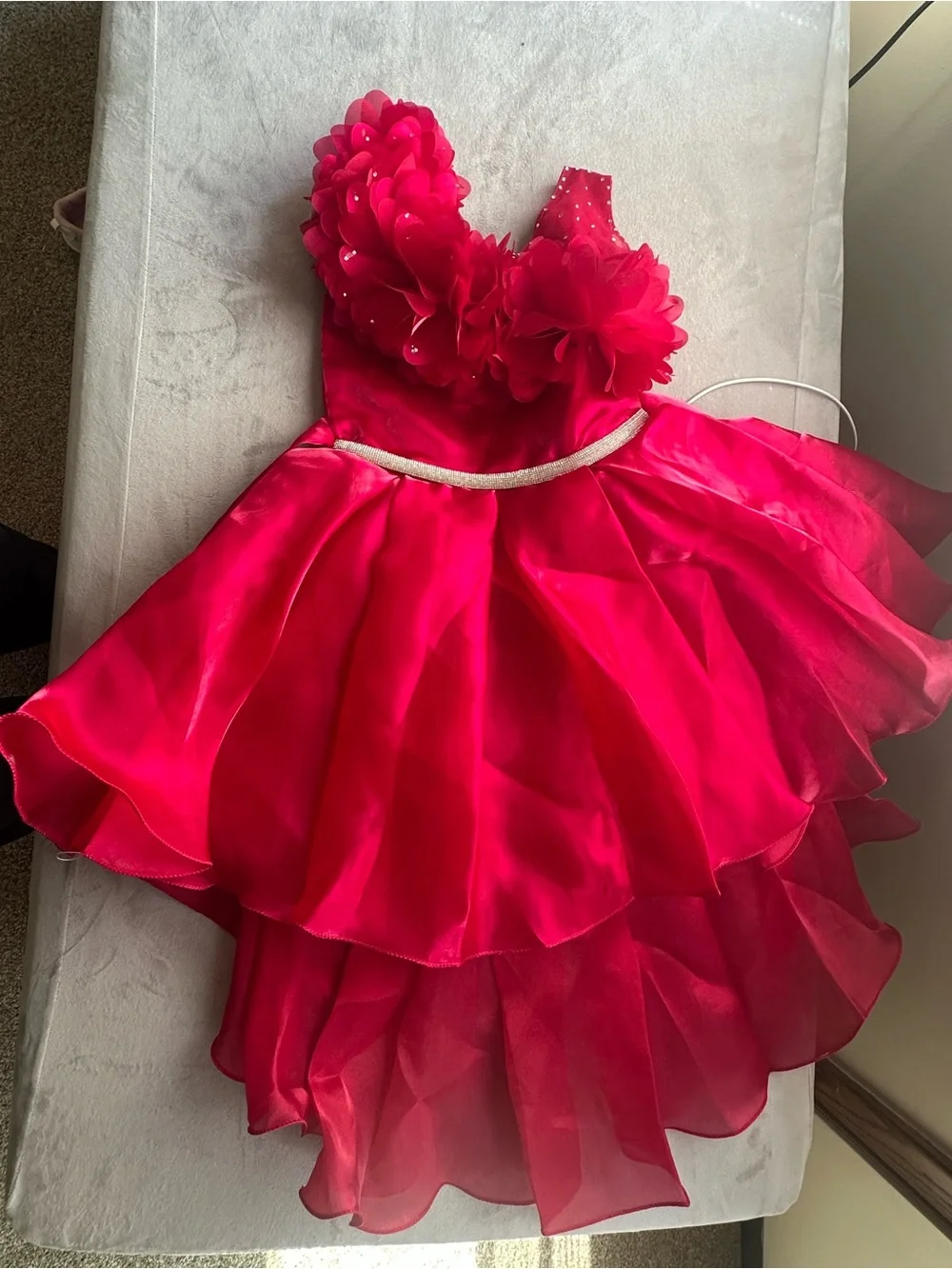 Girls Hot Pink Floral Tulle Party Dress with Sparkle Waistband